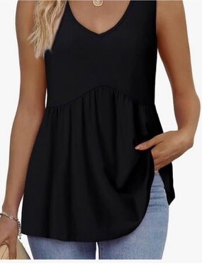 Sleeveless Black V-Neck Babydoll Tank Top